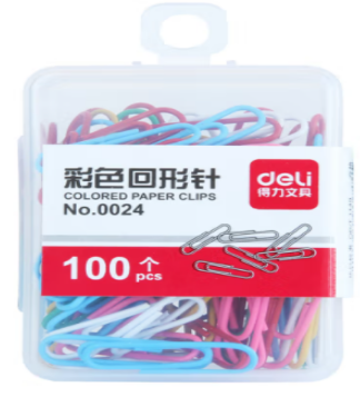 得力(deli)0024 彩色回形针 多色混合 办公用品 100枚/盒 10盒装 10盒起售