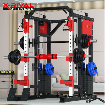 X-RIVALFITNESS史密斯机综合训练器深蹲架卧推杠铃商用龙门架 裸机+100KG杠铃片