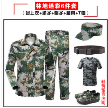 军训服全套男女学生夏季薄款迷彩军训服迷彩套装大学生军训服套装 绿格套装+T恤+帽子+腰带+鞋 175
