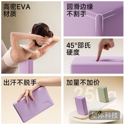 安踏（ANTA）瑜伽砖辅助拉伸磨砂稳固防滑瑜伽舞蹈EVA环保材质 木槿紫2个