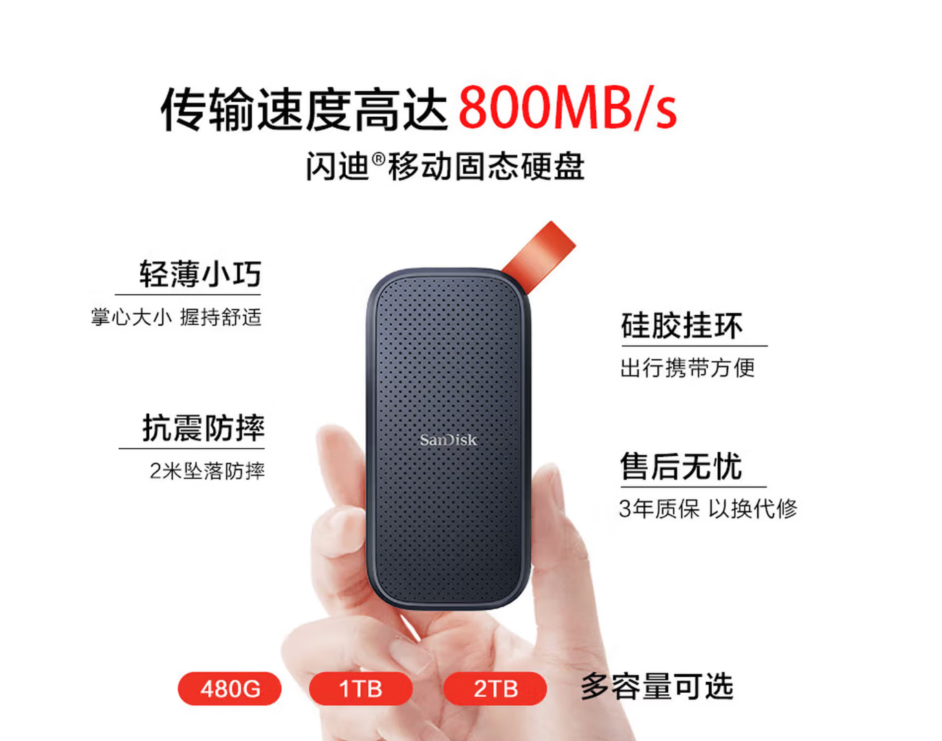 Sandisk闪迪2TB Type-c USB3.2移动固态硬盘(PSSD)E30高速 移动SSD 读速800MB/s 兼容手机笔记本电脑
